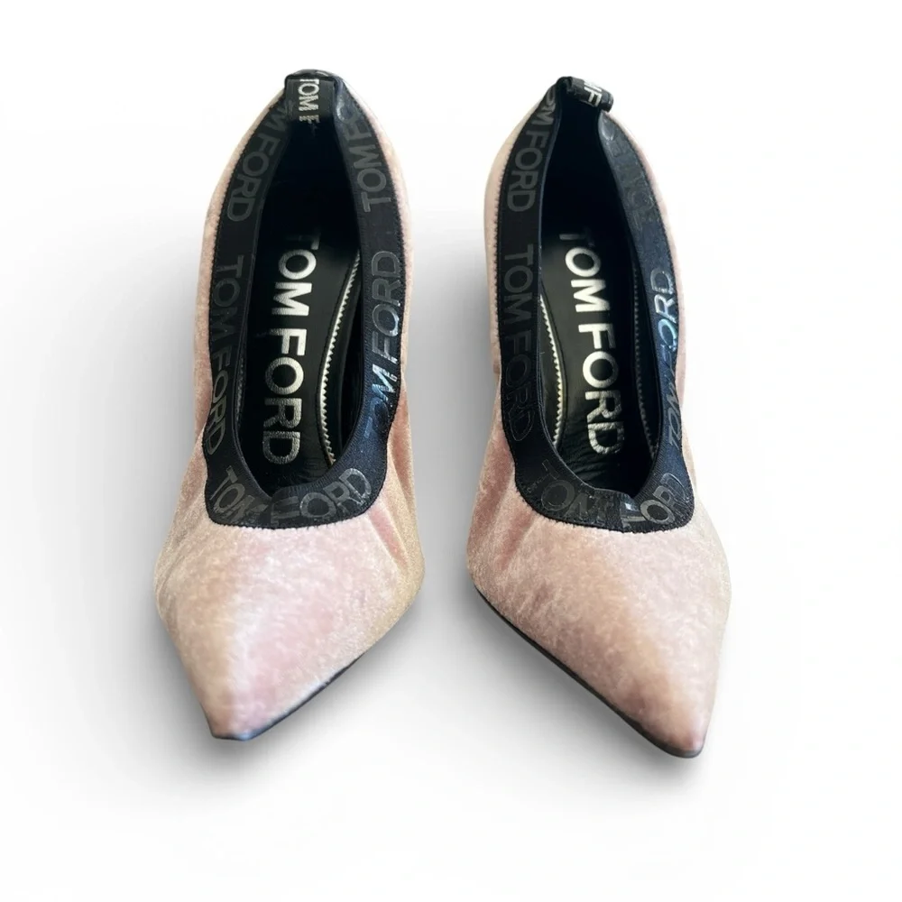 Tom Ford Velvet Ribbon Trim Stiletto Pumps Blush Pink Pointed Toe Size 40 New